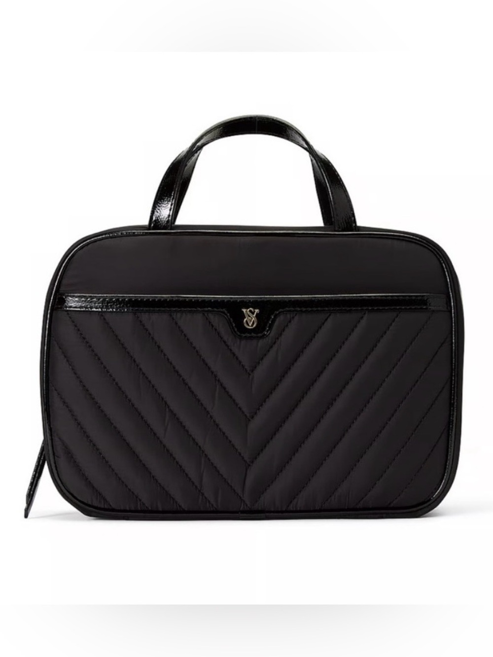Victoria’s Secret Black V-Quilt Travel Hanging Toiletry Bag Case NWT